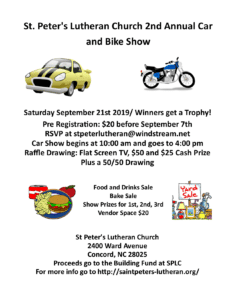 Saint Peter’s Lutheran Church - 2nd Annual Car & Bike Show 9-21-19